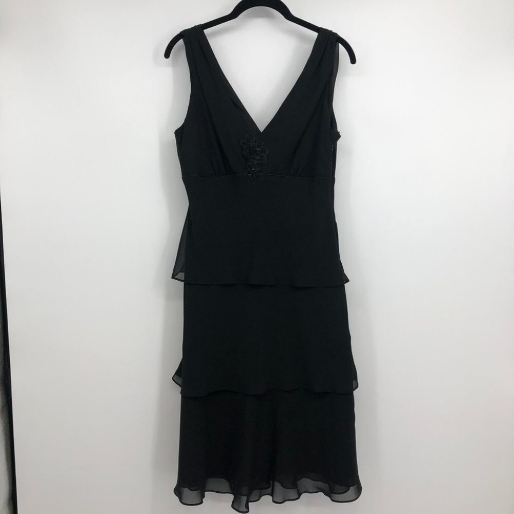 Lori Ann Montreal Vintage Black sleeveless tiered midi dress sequin broach 8 - Picture 16 of 16